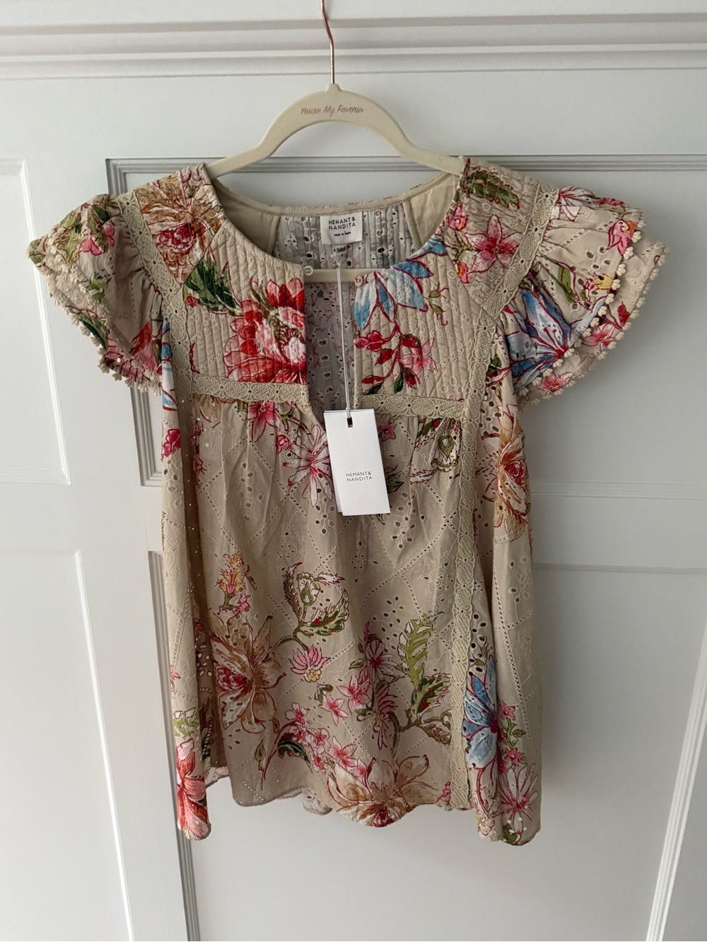 NWT Hemant & Nandita Beige Floral flowy top